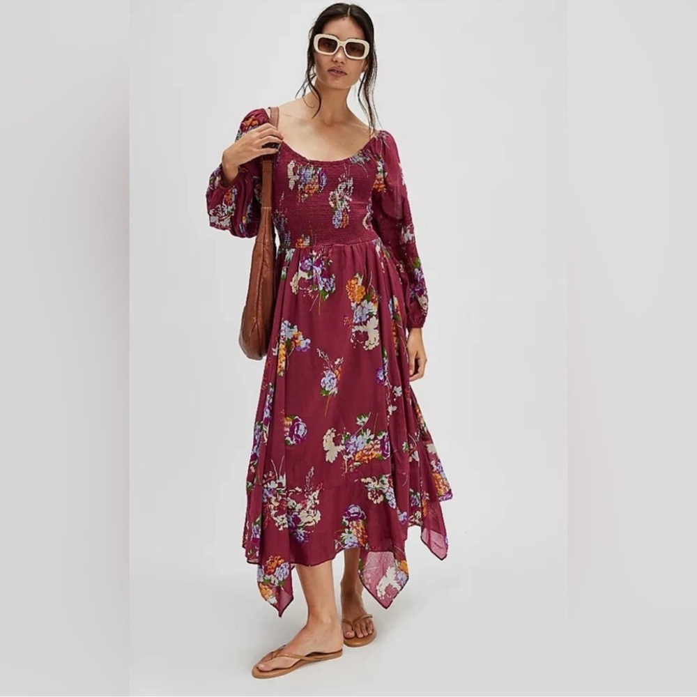 NWOT FREE PEOPLE Morning Glory Maxi Dress / Red Combo
